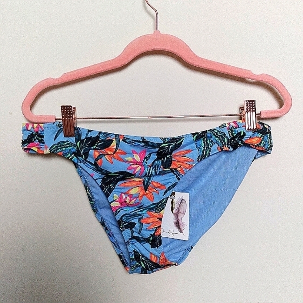 Jessica Simpson Blue and Pink Tropical Floral Bikini Bottoms Size Large New